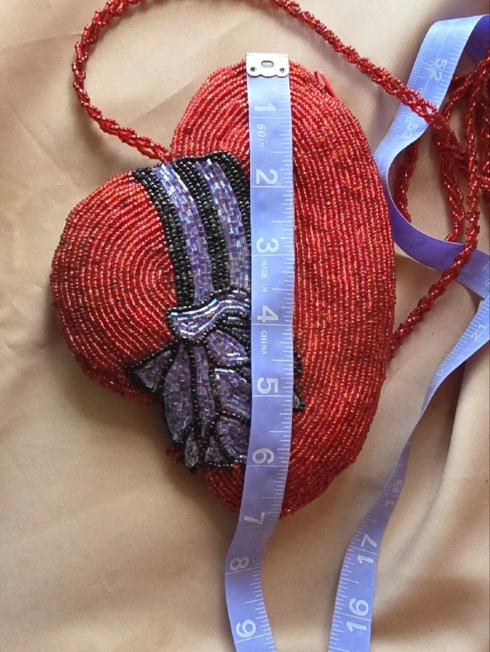 Red Hat Society Beaded Hat-Shaped Crossbody Bag with Purple Bow
